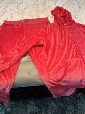 Tracksuit Velour Set 2XL Zip pink Hoodie & Pants with Pockets